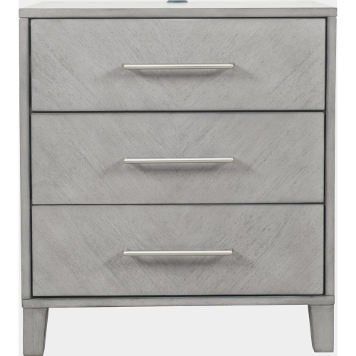 Eloquence 3 Drawer Nightstand w/ USB Charging in Stone Grey Wood